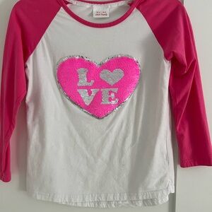 Kids 3/4 Sleeve Love Heart Tee - Pink & White size 12